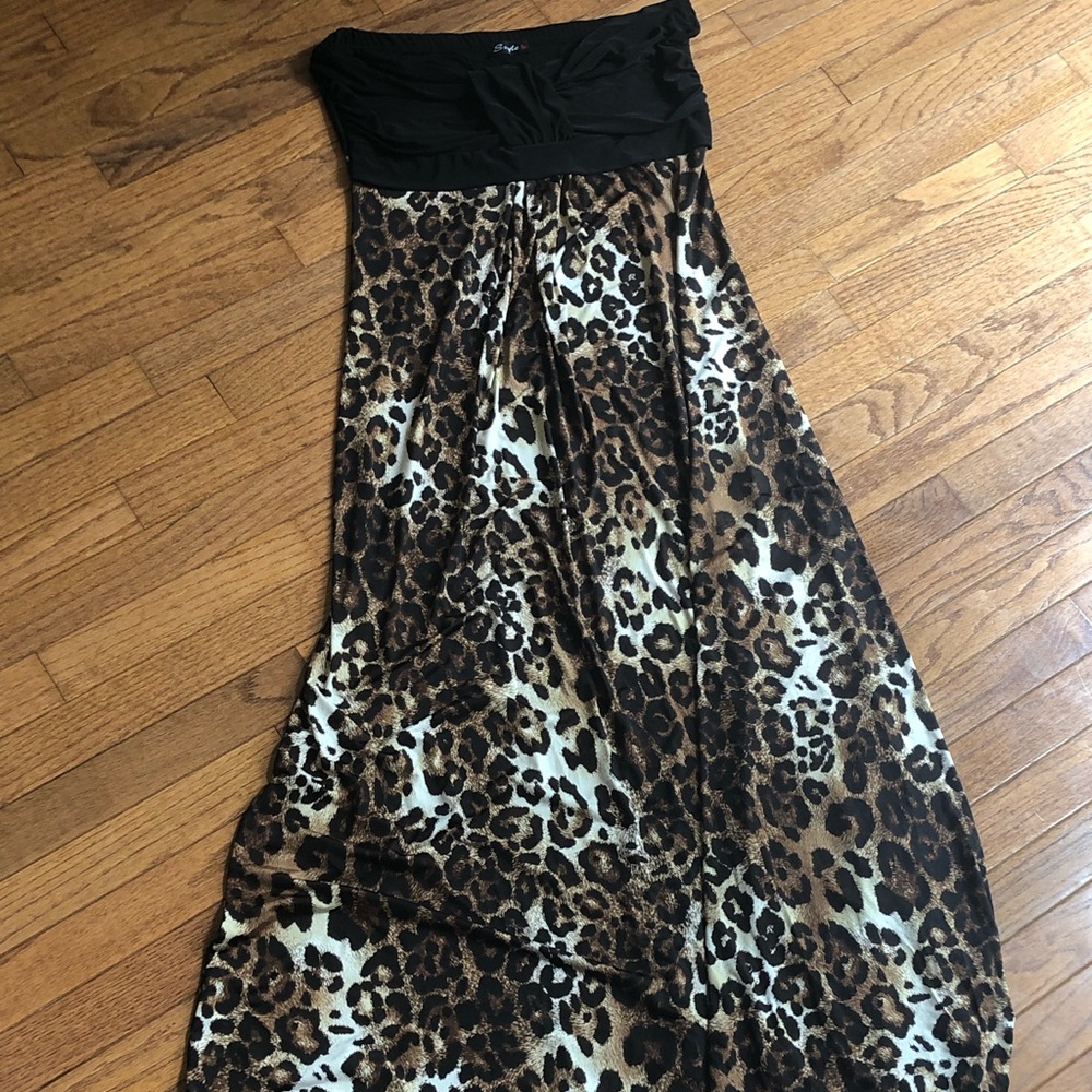 Leopard print strapless maxi dress xl size 13-14